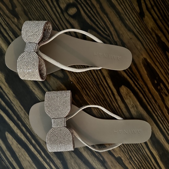Aminah Abdul Jillil leather CRYSTAL FLIP FLOP ROSE GOLD size 7 US - Picture 3 of 8